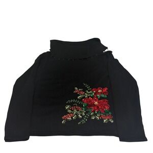 Tiara International Vintage Christmas Poinsettia Cowl Neck Sweater Black Medium